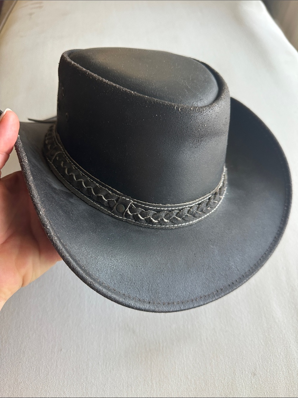 Unisex  Black Leather Western Hat